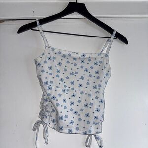 2/$15 Hollister White and Blue Tie Side Crop Shirt